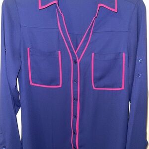 Express Portofino Navy Shirt with Pink Stripe Accent